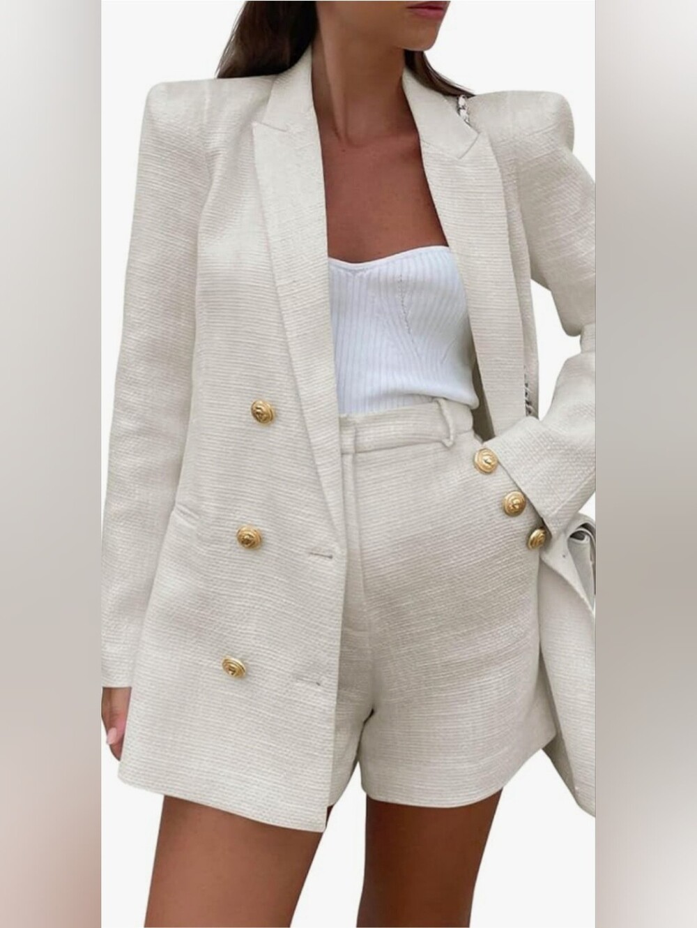 NWT Cicy Bell Cream Tweed Blazer With Gold Buttons